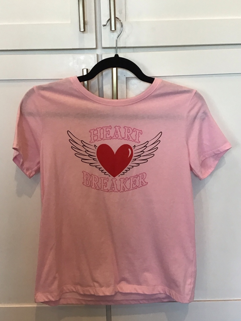 Celebrate It Pink Tee with Red Winged Heart Graphic